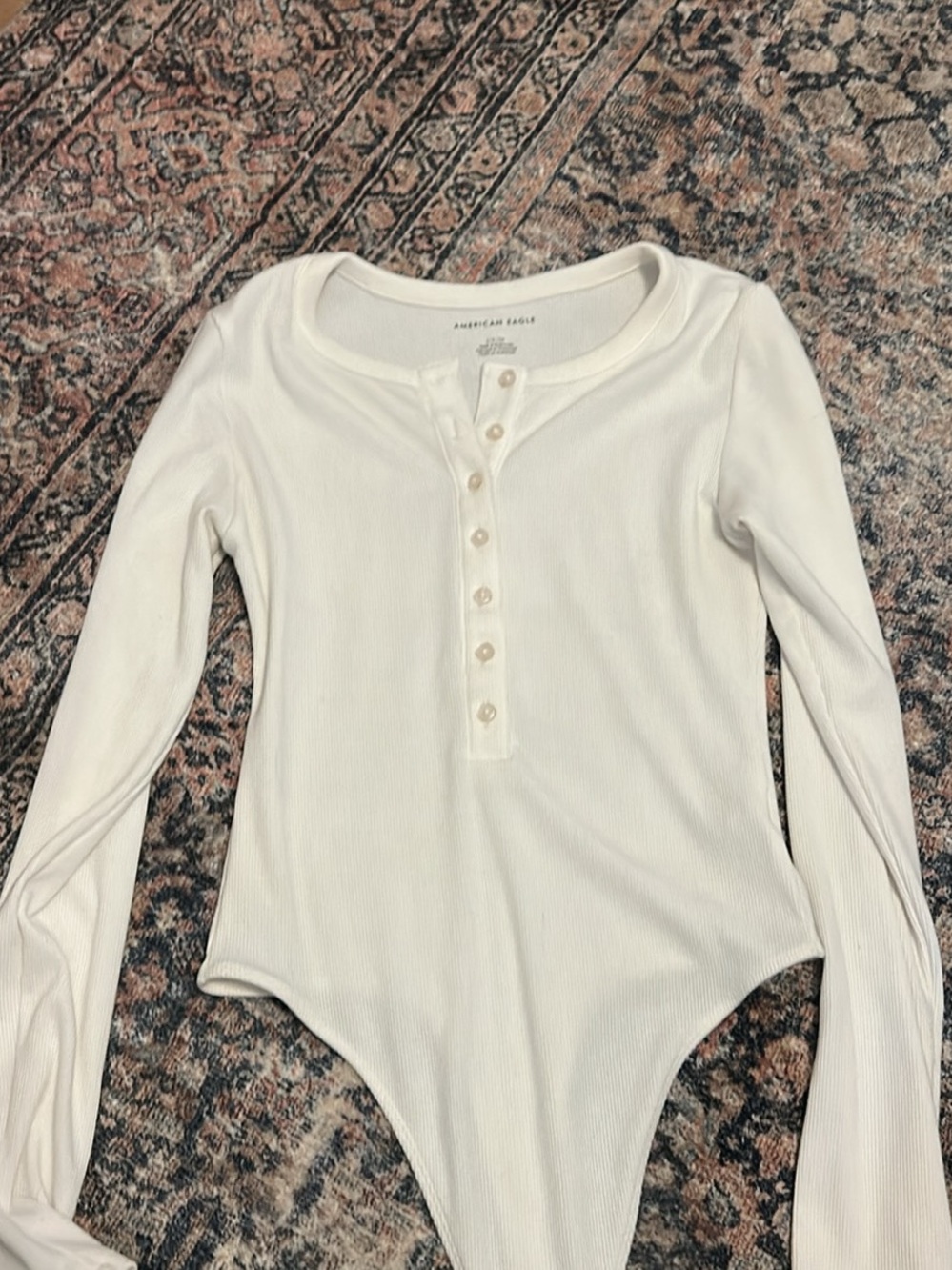 American Eagle Outfitters Cream Ribbed Henley Bodysuit